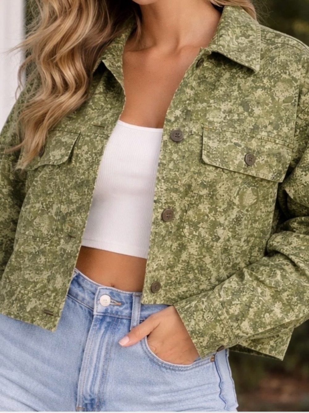 Wild Fable womens green floral cropped jacket size large NWT